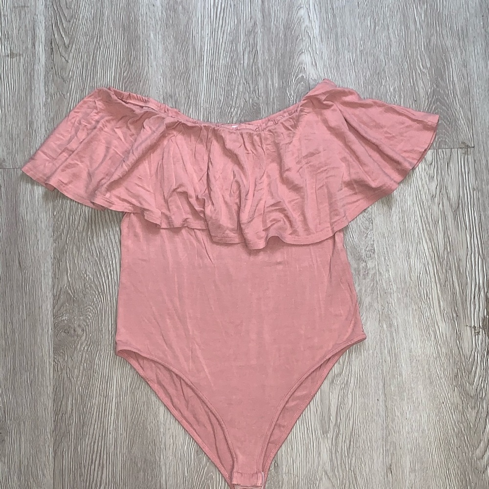 Pink off the shoulder body suit